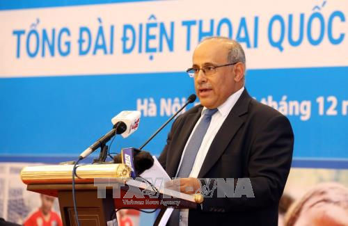 Ông Youssouf Abdel-Jelil, Trưởng đại diện Unicef VN phát biểu tại Lễ khai trương Tổng đài điện thoại quốc gia bảo vệ trẻ em – 111. Ảnh: Anh Tuấn – TTXVN