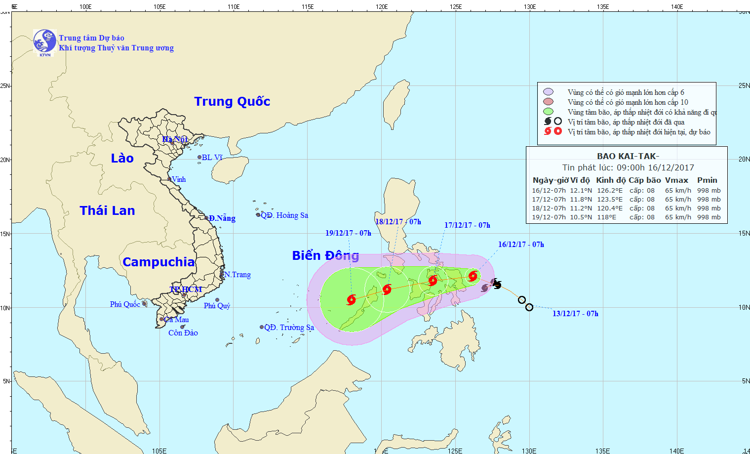 Từ đầu tuần tới, bão Kai-tak sẽ vào Biển Đông.