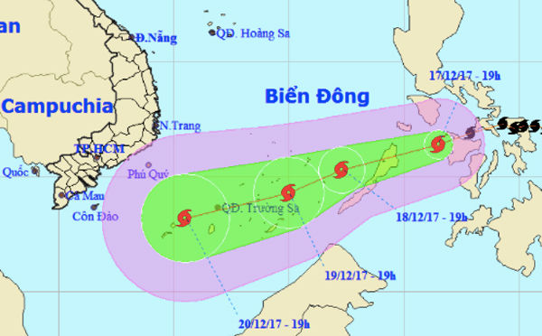 Dự báo đường đi của bão Kai Tak.