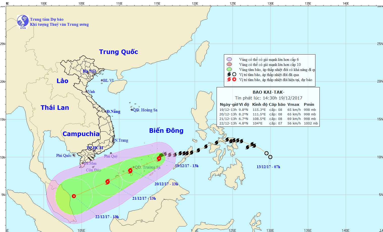 Dự báo hướng di chuyển của bão số 15 Kai-tak.