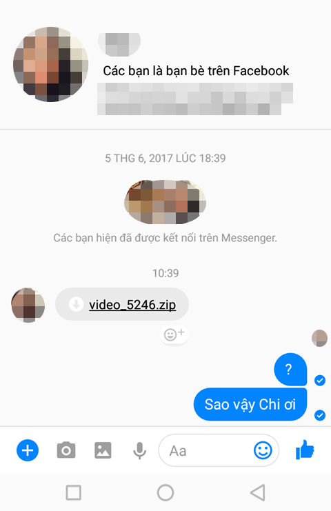 Một tin nhắn phát tán tập tin mã độc trên Facebook Messenger.