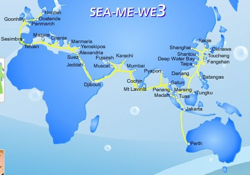 Hướng kết nối internet Việt Nam trên tuyến cáp quang biển SWM3.