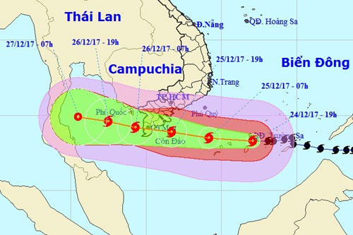 Vị trí và dự báo đường đi của bão số 16 - Nguồn: Trung tâm Dự báo khí tượng thủy văn Trung ương