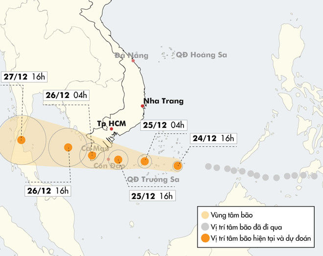 Đường đi của bão Tembin. Ảnh: Zing.vn  