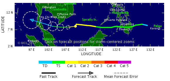 Dự báo hướng di chuyển và cường độ bão số 16 Tembin - Ảnh: Tropicalstormrisk