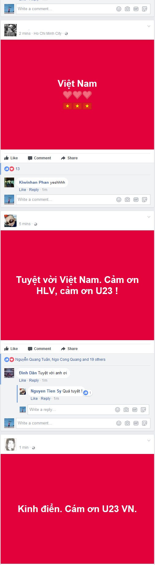 Facebook ngập sắc đỏ chúc mừng đội tuyển U23 Việt Nam vào chung kết