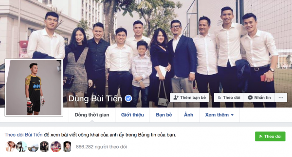 Facebook của thủ thành Bùi Tiến Dũng hiện có gần 900 nghìn người theo dõi.