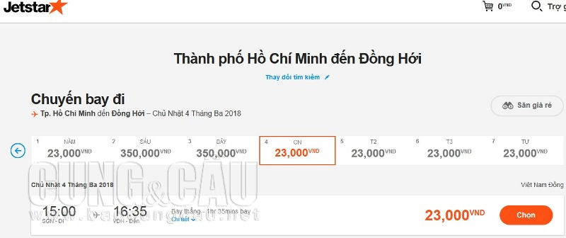 Vé máy bay giá rẻ 23 ngàn đồng đang bán trên website JPA - Ảnh chụp màn hình.