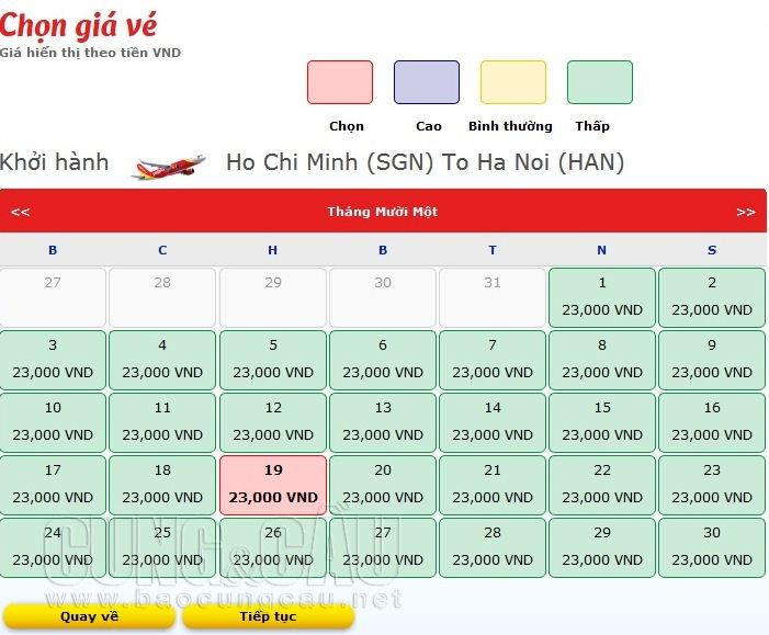 VietJet tung 23.000 vé máy bay 23 ngàn đồng dành cho hành khách trong 3 ngày vàng khuyến mãi - Ảnh chụp màn hình.