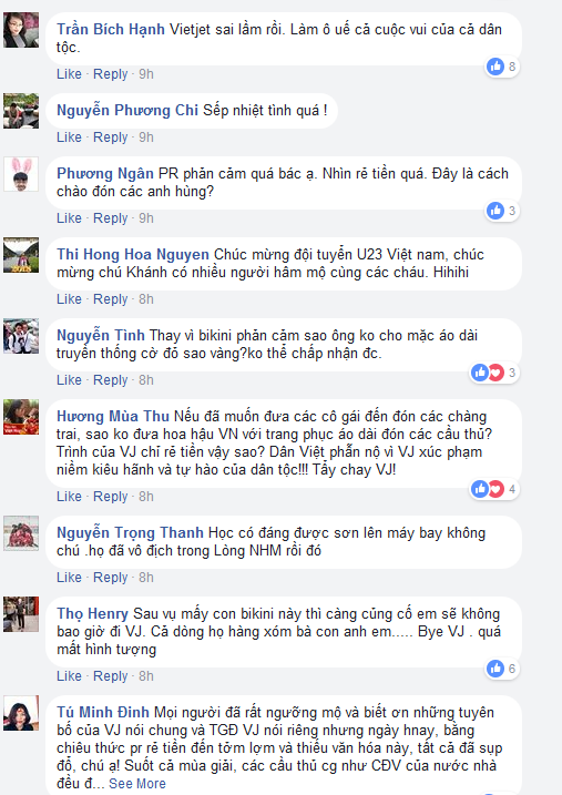 Rất nhiều bình luận trên hình ảnh chuyên cơ chở U23 Việt Nam về nước của tài khoản Luu Duc Khanh bị cổ động viên phàn nàn - Ảnh chụp màn hình.