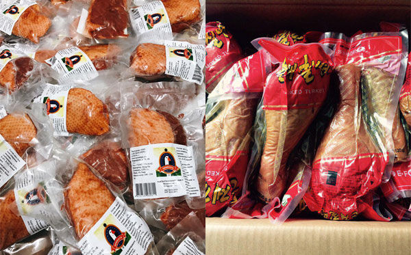 Lườn ngỗng Nga, đùi gà Hàn Quốc xông khói đang là mặt hàng hot dịp Tết vì giá thành khá rẻ, ăn lạ miệng.