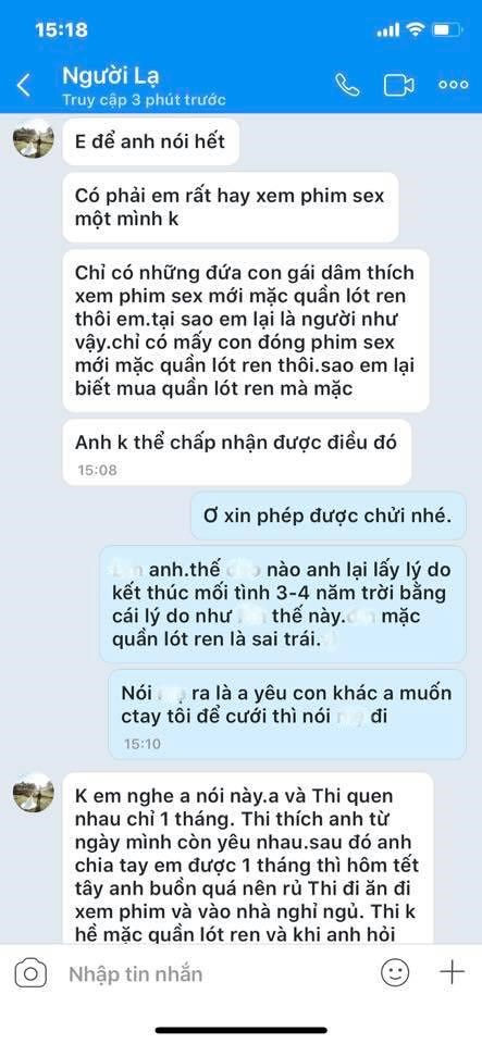   Đoạn chát nguyên nhân chia tay vì người yêu mặc quần ren đang gây xôn xao (Ảnh IT)  