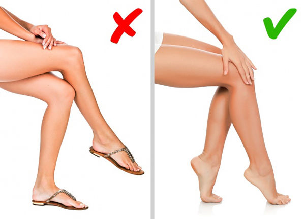   Ngồi vắt chéo chân  Ngồi vắt chéo chân là thói quen của rất nhiều người, đặc biệt là phụ nữ. Hành động này có thể giúp bạn trông lịch sự và quyến rũ hơn nhưng nó lại tiềm ẩn nhiều nguy hại cho sức khỏe và vóc dáng. Một nghiên cứu cho thấy thói quen ngồi vắt chéo chân quá 3 giờ mỗi ngày có thể dẫn đến gù lưng, đau cổ và hông đồng thời làm tăng huyết áp hay gây tụ máu ở chân.  