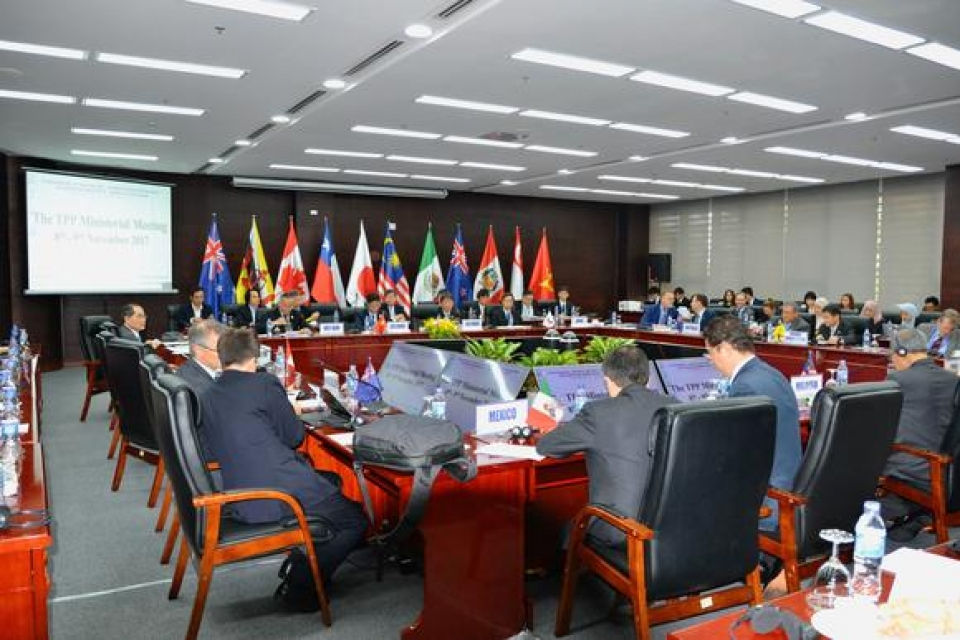   Các Bộ trưởng kinh tế 11 nước thành viên CPTPP họp tại Đà Nẵng vào ngày 9/11/2017. Ảnh: Nikkei.  