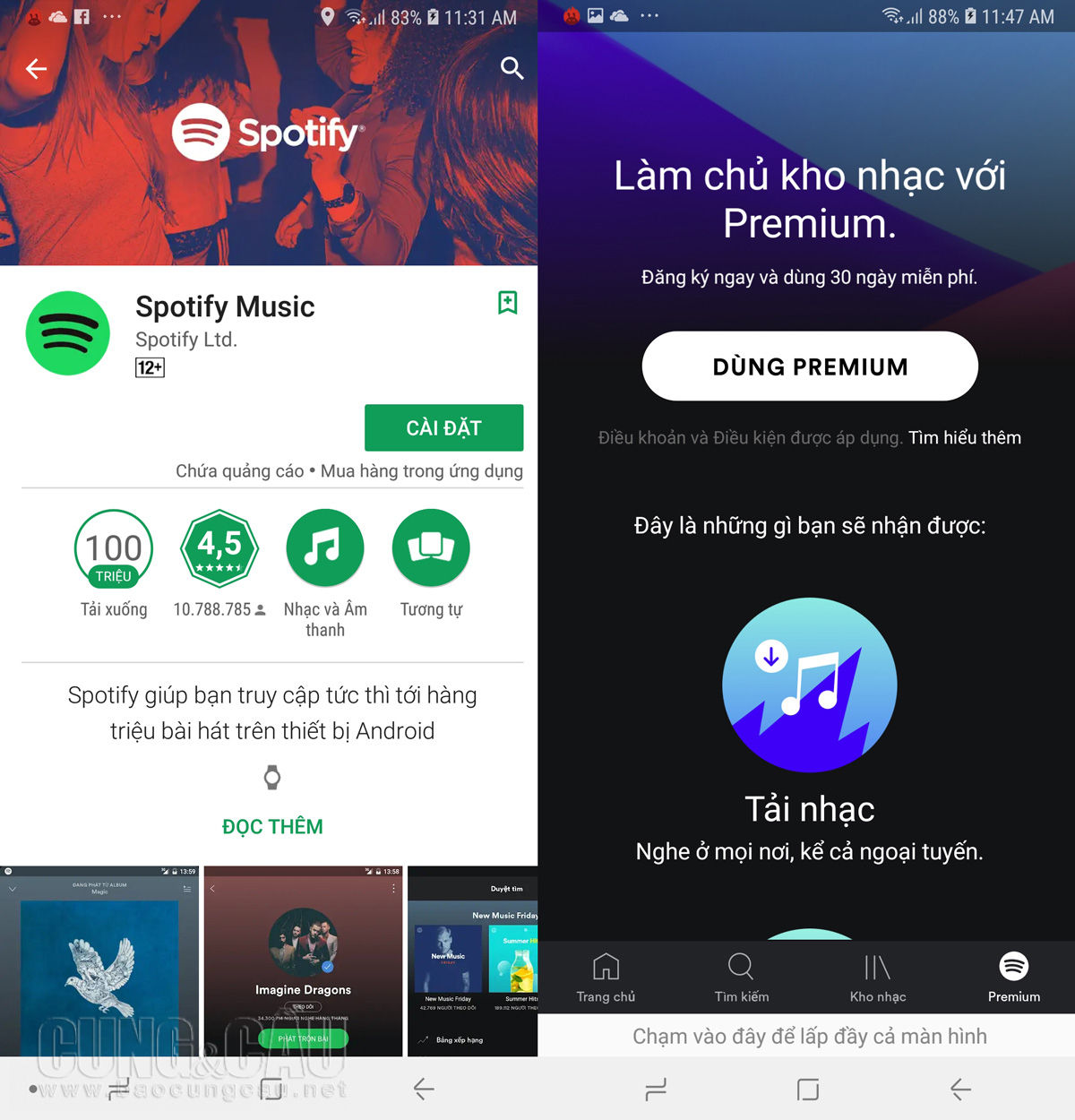 Ứng dụng Spotify trên kho ứng dụng Google Play với bản Premium giá 59.000 đồng tháng.