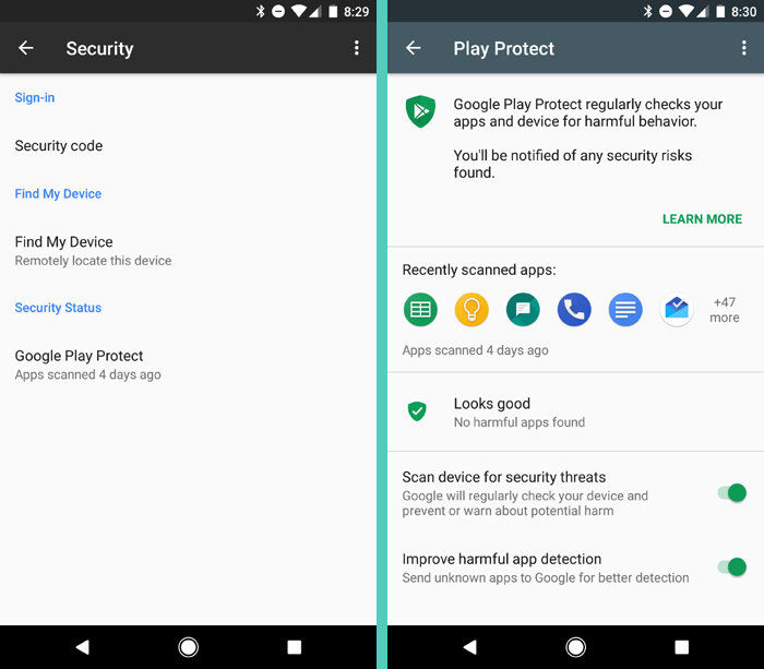 Giao diện Google Play Protect