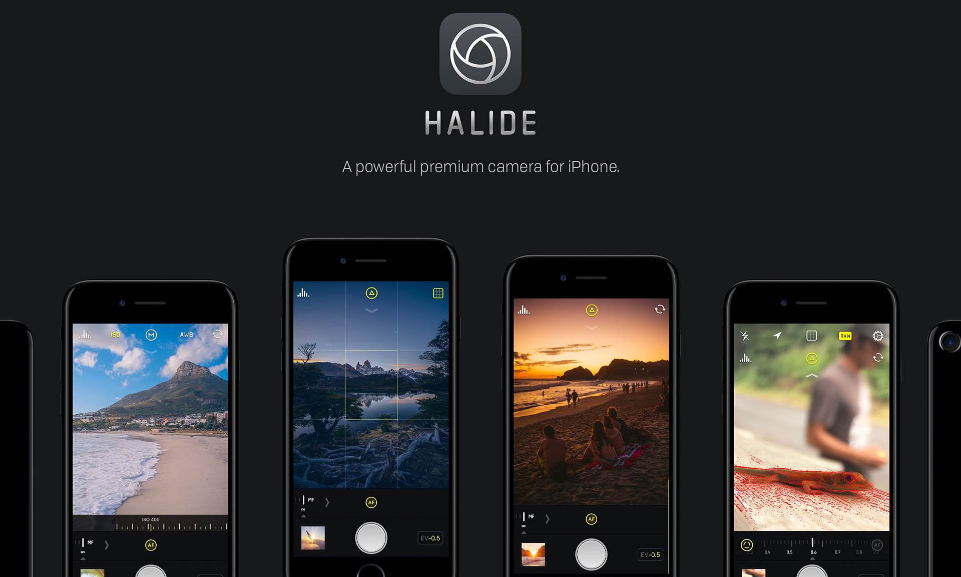 Các giao diện chụp ảnh chính của Halide.