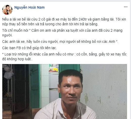 Anh Nguyễn Hoài Nam hứa giúp tài xế Tiến trả 240 triệu đền bù.