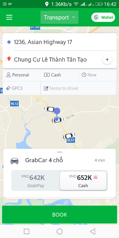 Grab cho giá thấp hơn khi đi cự ly dài so với Mailinh Taxi.