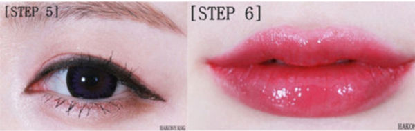   Bước 5: Chuốt mascara.   Bước 6: Thoa son môi màu hồng đào rồi phủ một lớp son bóng nhẹ.   