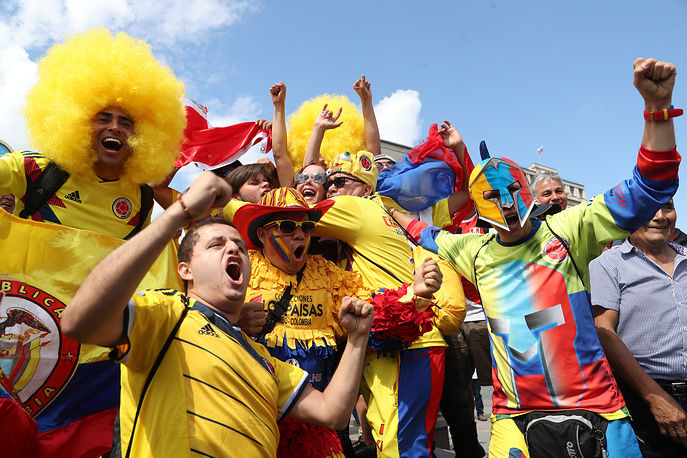 Các CĐV Colombia tại thủ đô Moscow trước khai mạc World Cup 2018 .