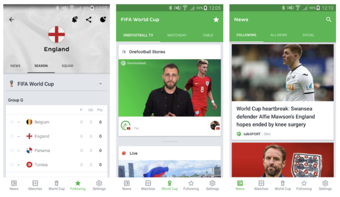 Giao diện ứng dụng OneFootball trên Android