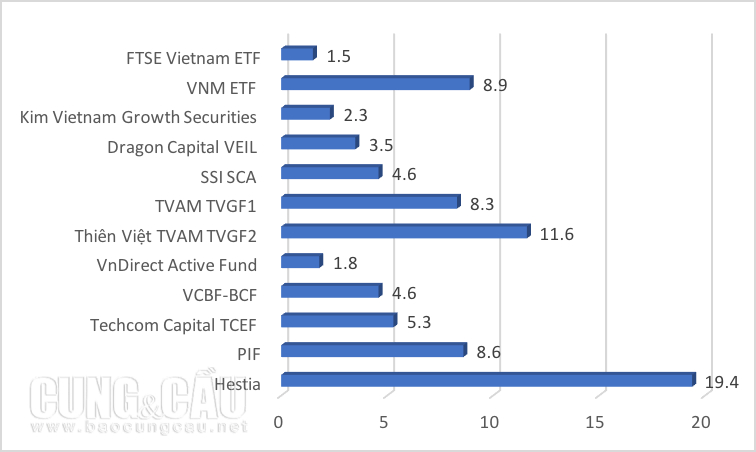 Giá trị tài sản ròng của các quỹ ngoại đều đang âm từ 1,5-19,4% trong 6 tháng đầu năm.