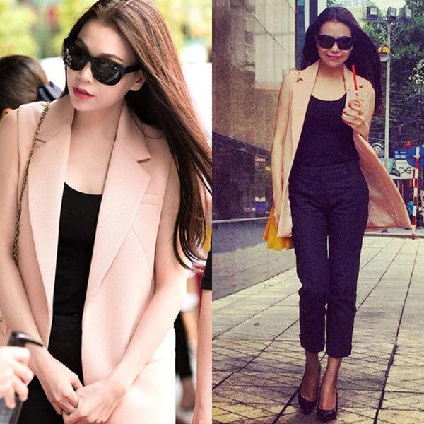 Quần tây mix cùng áo blazer cộc tay như Trà Ngọc Hằng là style hot từ lâu. Tuy nhiên cho tới hè năm nay, giới trẻ vẫn yêu thích phong cách này, bởi sự trẻ trung và hiện đại mà nó mang lại.