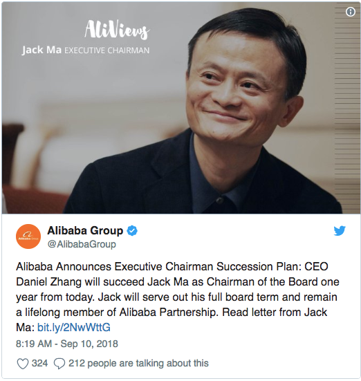 Cập nhật theo dõi trên Twitter của Doanh nhân Trung Quốc Jack Ma.