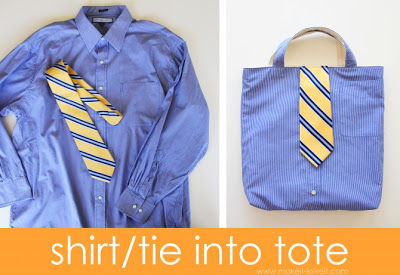 Từ áo sơ mi và cà vạt có thể làm ra một chiếc túi tote hai mặt sành điệu như thế này
