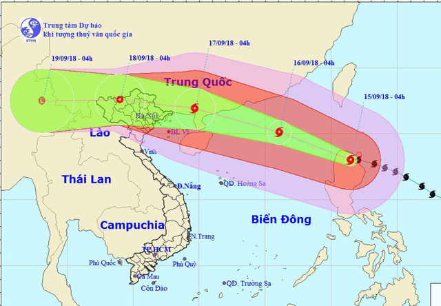 Bão Mangkhut vào Biển Đông và trở thành cơn bão số 6.