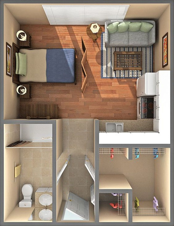 Nếu bạn có một căn hộ nhỏ, bạn có thể xem các sơ đồ tầng khác nhau và chọn những kiểu bạn thích như hình trên.