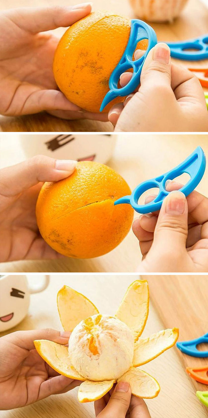   Bạn có thể tách vỏ cam dễ dàng bằng miếng bóc vỏ nhỏ nhắn này.  