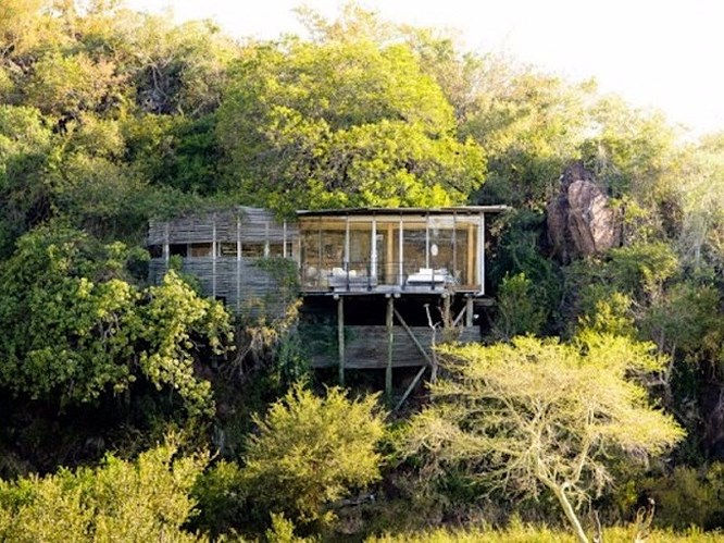 Singita Lebombo Lodge ở Kruger National Park, Nam Phi: Tọa lạc tại vườn quốc gia Kruger, ngôi nhà trên cây với những bức tường làm bằng thủy tinh này được xây dựng ngay bên dưới những tán cây xanh, giúp du khách có thể ngắm cảnh sông ngòi núi non hùng vĩ nơi đây. (nguồn internet).