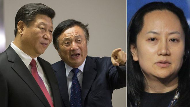 Bà Mạnh Vãn Chu (phải), giám đốc tài chính và phó chủ tịch của Huawei, có bằng thạc sỹ ĐH Hoa Trung ở Vũ Hán, là con ông Nhậm Chính Phi (giữa).