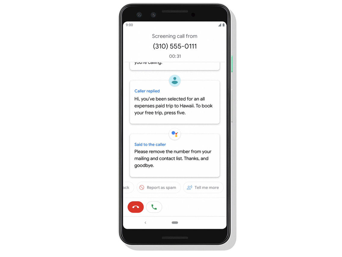 Tính năng “Call Screen” của Pixel 3 là tính năng đầu tiên ứng dụng Google Duplex. Nó sẽ thông báo cho người gọi rằng người nghe máy đang là “trợ lý ảo” của người dùng. Cuộc thoại sẽ được hiển thị dưới dạng văn bản trên màn hình khóa để bạn có thể quyết định có trả lời không hay cúp máy.