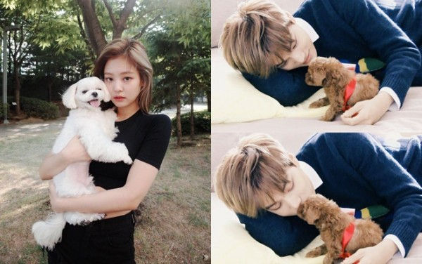   Jennie và Kai với cún cưng.  