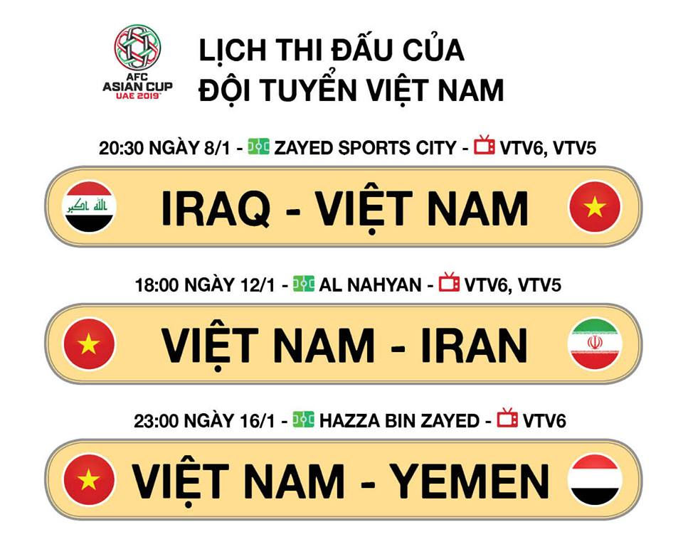 Theo lịch thi đấu, thầy trò HLV Park Hang-seo có trận đấu ra quân gặp tuyển Iraq vào ngày 8/1.