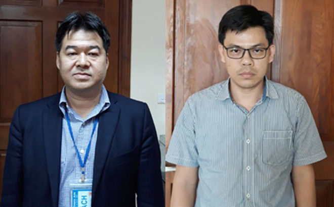 Ảnh bị cáo Nguyễn Hoài Giang (trái) và  bị cáo Phạm Xuân Quang (phải).