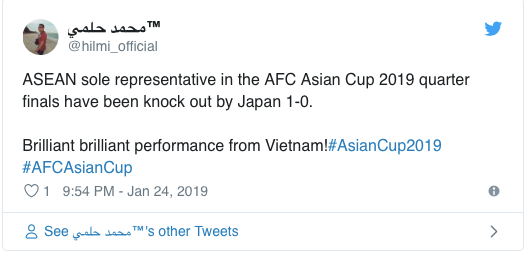 Đại diện duy nhất của Asean bị loại khỏi AFC Asian Cup 2019 sau khi bị Japan hạ với tỷ số 1-0. Màn trình diễn rực rỡ đến từ Việt Nam!