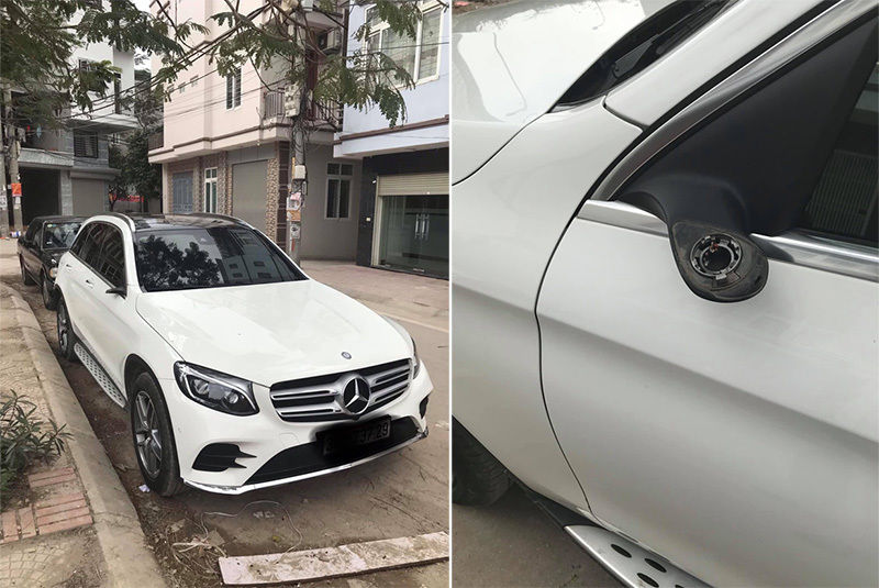 Mercedes-Benz GLC bị mất cả cụm gương, chỉ còn trơ lõi 