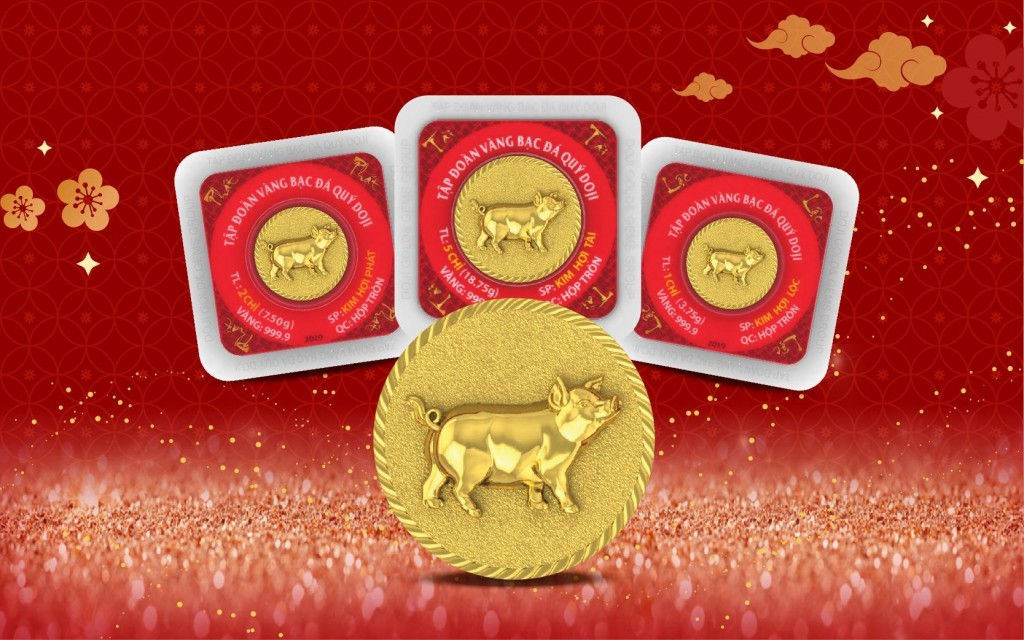   Đồng vàng 999.9 Kim Hợi Phát Lộc với hình ảnh chú heo tả thực thể hiện sự ấm no, đủ đầy; mang thông điệp về sự may mắn, thịnh vượng trong năm mới. Ảnh Doji.  