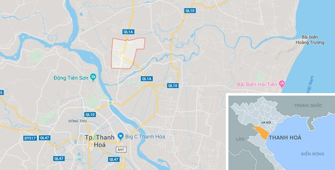 Vị trí xã Hoằng Quỳ (vùng khoanh trắng). Ảnh: Google Maps.