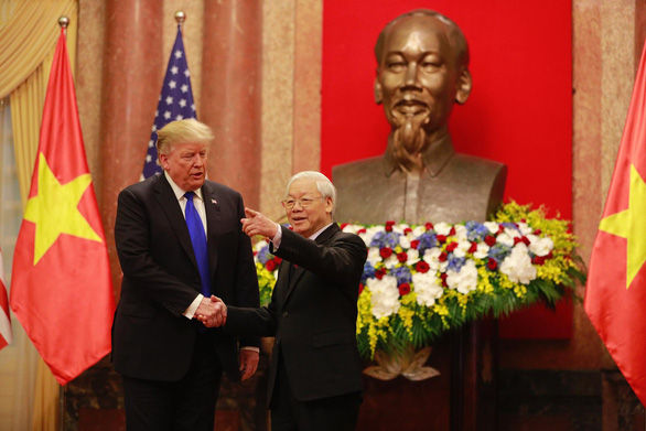Tổng bí thư-Chủ tịch nước Nguyễn Phú Trọng tiếp Tổng thống Mỹ Donald Trump tại Phủ Chủ tịch.