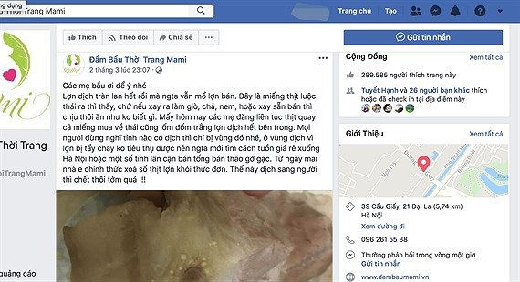 Thông tin sai sự thật trên trang fanpage “Đầm bầu thời trang Mami”.