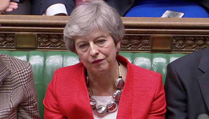 Thủ tướng Anh Theresa May sau thất bại trong cuộc bỏ phiếu tại Quốc hội Anh ngày 12/3. Ảnh: Reuters.
