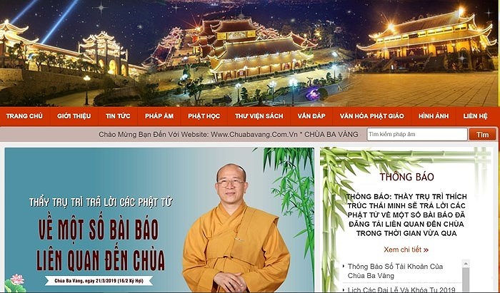   Hình ảnh website chùa Ba Vàng- hiện đã bị đóng.   