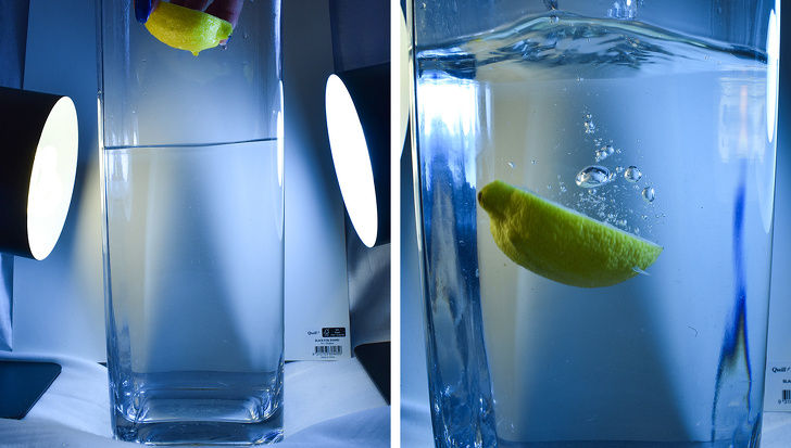 Nếu bạn muốn chụp hình ảnh bong bóng nước như trên, hãy tạo một hộp đèn với vài chiếc đèn bàn để xung quanh.