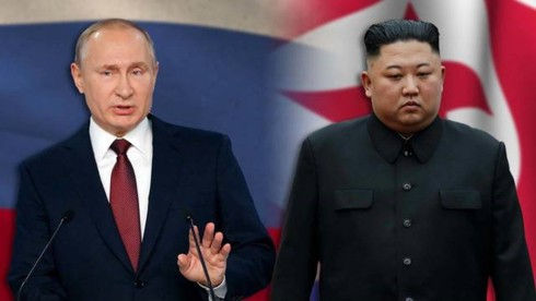  Tổng thống Nga Vladimir Putin (trái) và Nhà lãnh đạo Triều Tiên Kim Jong-un. Ảnh: WKBN