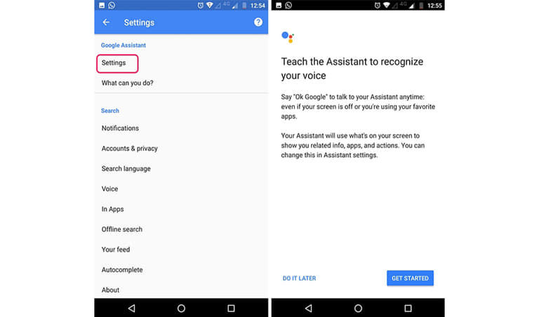 Chúng ta sẽ nhìn thấy trợ lý ảo Google Assistant. Nhấn chọn Settings (Cài đặt Google Assistant) rồi nhấn giữ phím Home để kích hoạt trợ lý ảo Google Assistant.